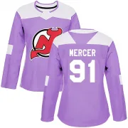 Authentic Dawson Mercer Purple New Jersey Devils Fights Cancer Practice Jersey - Women's